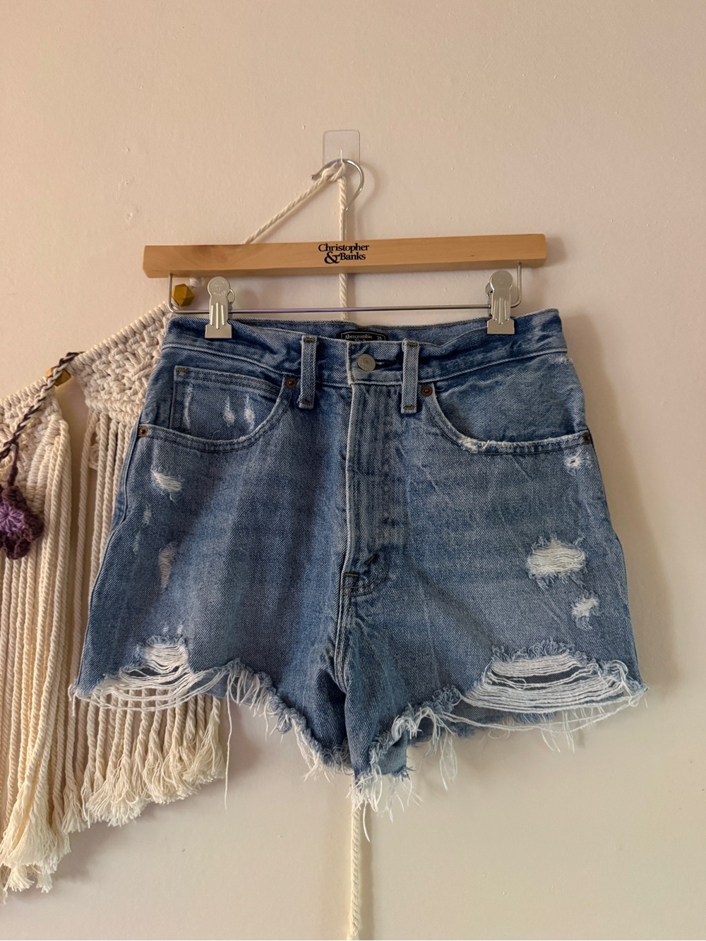 Abercrombie & Fitch Distressed Light Blue Denim Cutoff Shorts